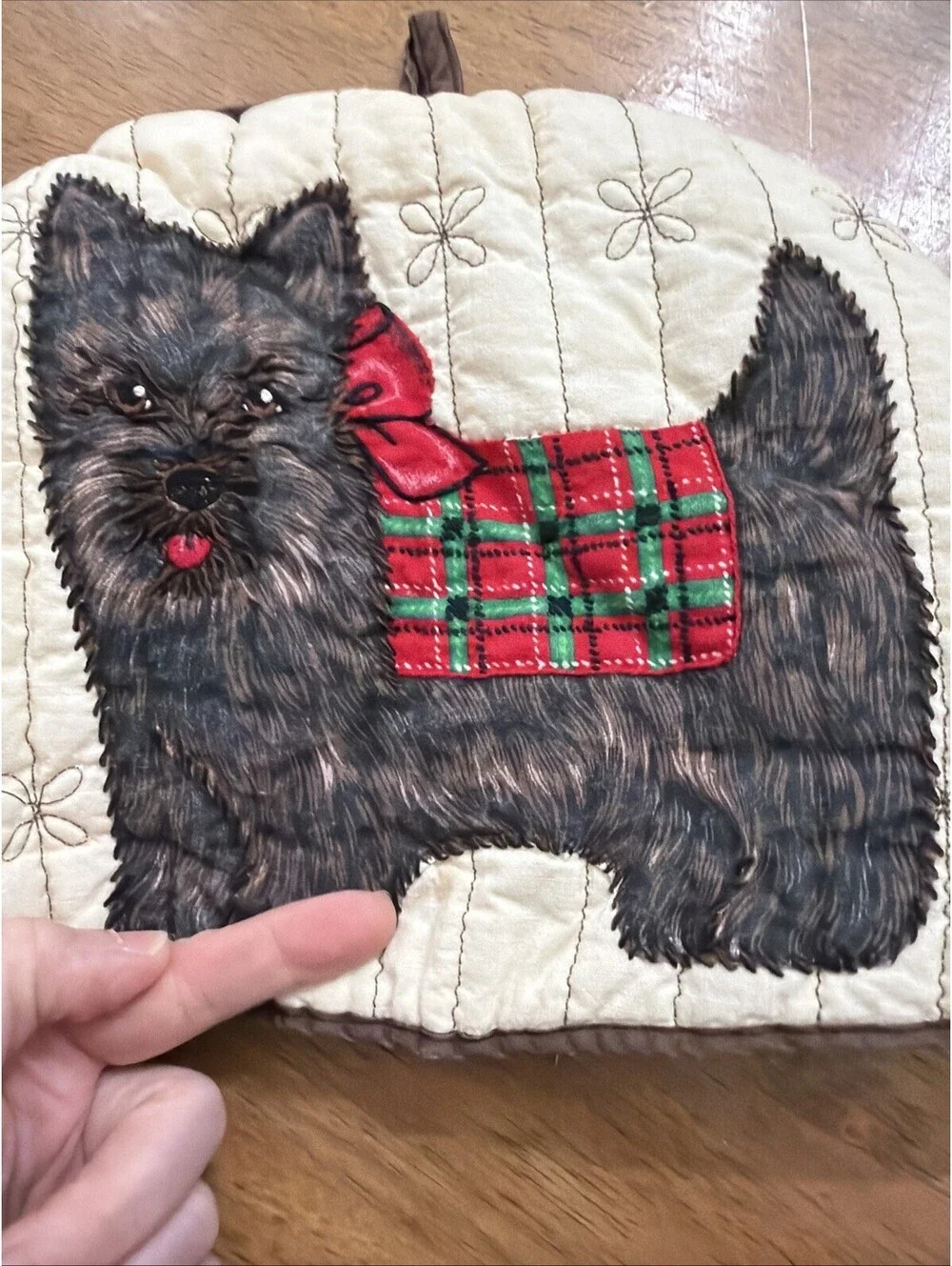 Vintage Embroidered Scottie Dog Large Tea Pot Cozy Handmade Quilted Terrier